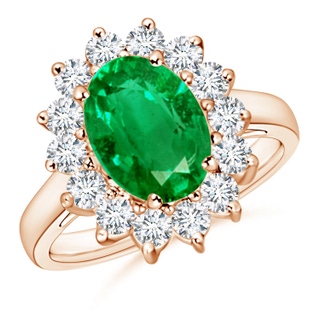 10x8mm AAA Princess Diana Inspired Emerald Ring with Diamond Halo in Rose Gold