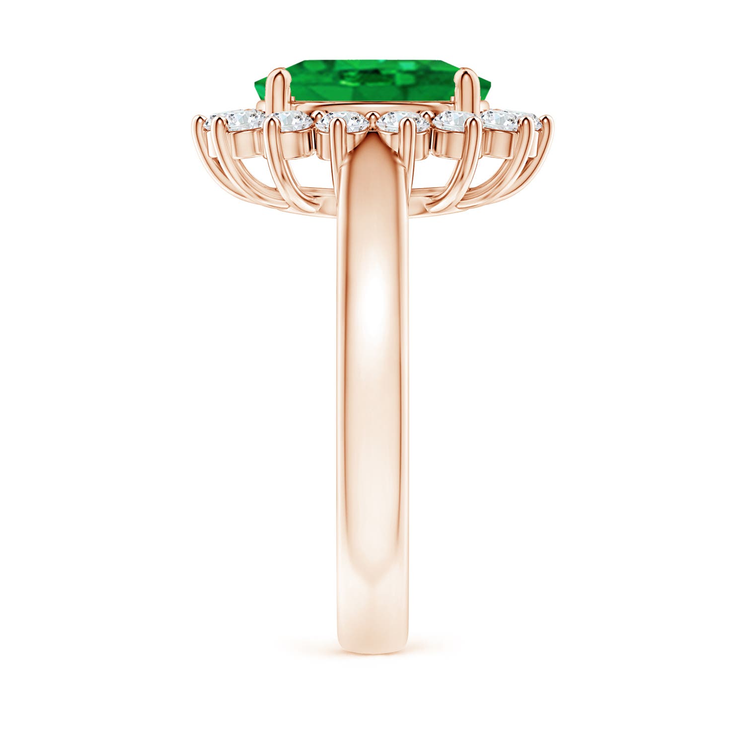 10x8mm AAA Princess Diana Inspired Emerald Ring with Diamond Halo in Rose Gold - side 5
