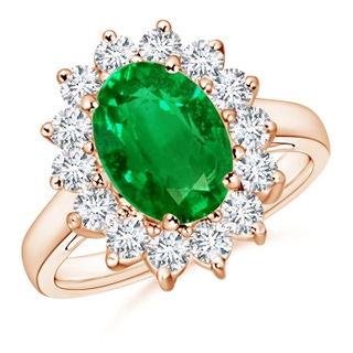 10x8mm AAAA Princess Diana Inspired Emerald Ring with Diamond Halo in 10K Rose Gold