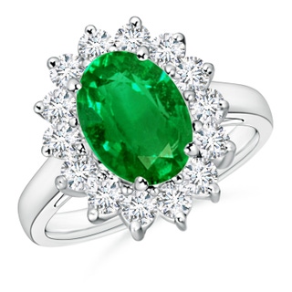 10x8mm AAAA Princess Diana Inspired Emerald Ring with Diamond Halo in P950 Platinum