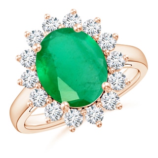 12x10mm A Princess Diana Inspired Emerald Ring with Diamond Halo in 10K Rose Gold