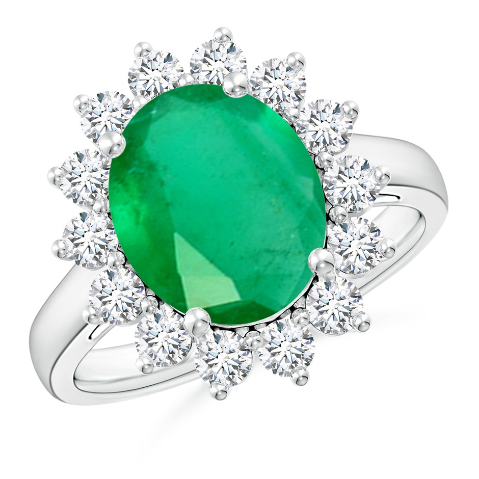 12x10mm A Princess Diana Inspired Emerald Ring with Diamond Halo in P950 Platinum 