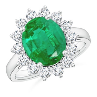 12x10mm AA Princess Diana Inspired Emerald Ring with Diamond Halo in P950 Platinum