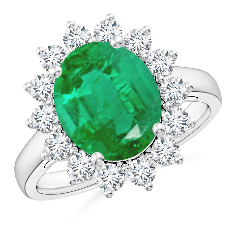 12x10mm AA Princess Diana Inspired Emerald Ring with Diamond Halo in P950 Platinum 