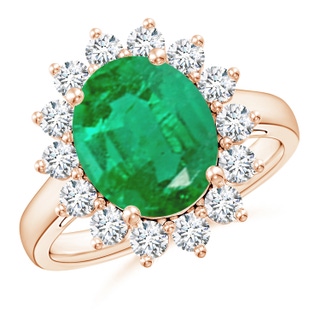 12x10mm AA Princess Diana Inspired Emerald Ring with Diamond Halo in Rose Gold