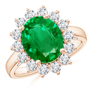 12x10mm AAA Princess Diana Inspired Emerald Ring with Diamond Halo in 10K Rose Gold