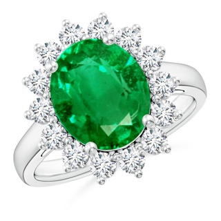 12x10mm AAA Princess Diana Inspired Emerald Ring with Diamond Halo in P950 Platinum