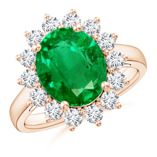 12x10mm AAA Princess Diana Inspired Emerald Ring with Diamond Halo in Rose Gold