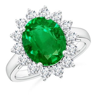 12x10mm AAAA Princess Diana Inspired Emerald Ring with Diamond Halo in P950 Platinum