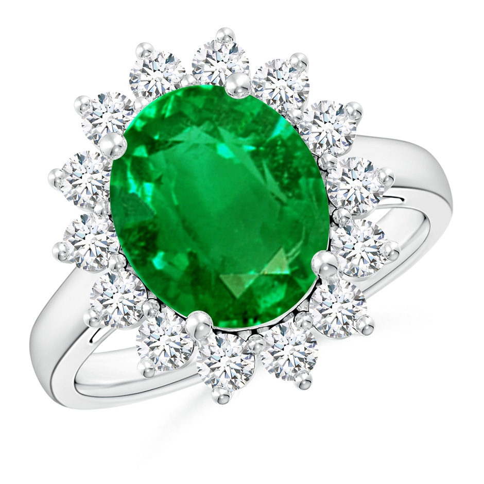 12x10mm AAAA Princess Diana Inspired Emerald Ring with Diamond Halo in P950 Platinum 
