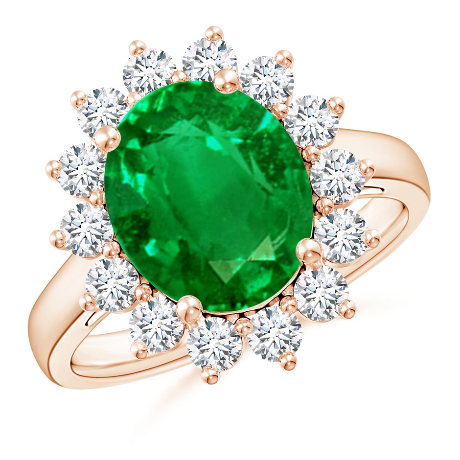 12x10mm AAAA Princess Diana Inspired Emerald Ring with Diamond Halo in Rose Gold 