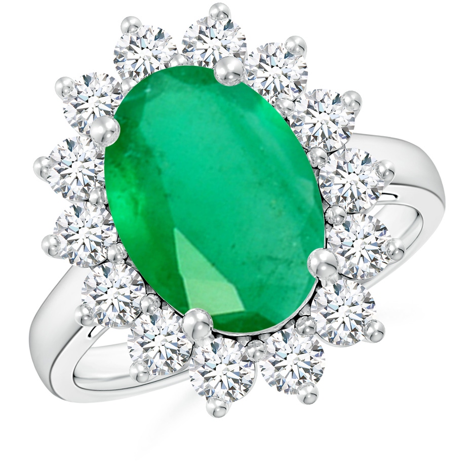 14x10mm A Princess Diana Inspired Emerald Ring with Diamond Halo in P950 Platinum 