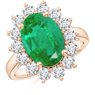 14x10mm AA Princess Diana Inspired Emerald Ring with Diamond Halo in 10K Rose Gold
