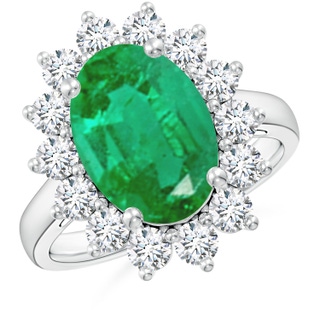 14x10mm AA Princess Diana Inspired Emerald Ring with Diamond Halo in P950 Platinum