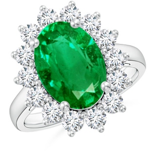 14x10mm AAA Princess Diana Inspired Emerald Ring with Diamond Halo in P950 Platinum