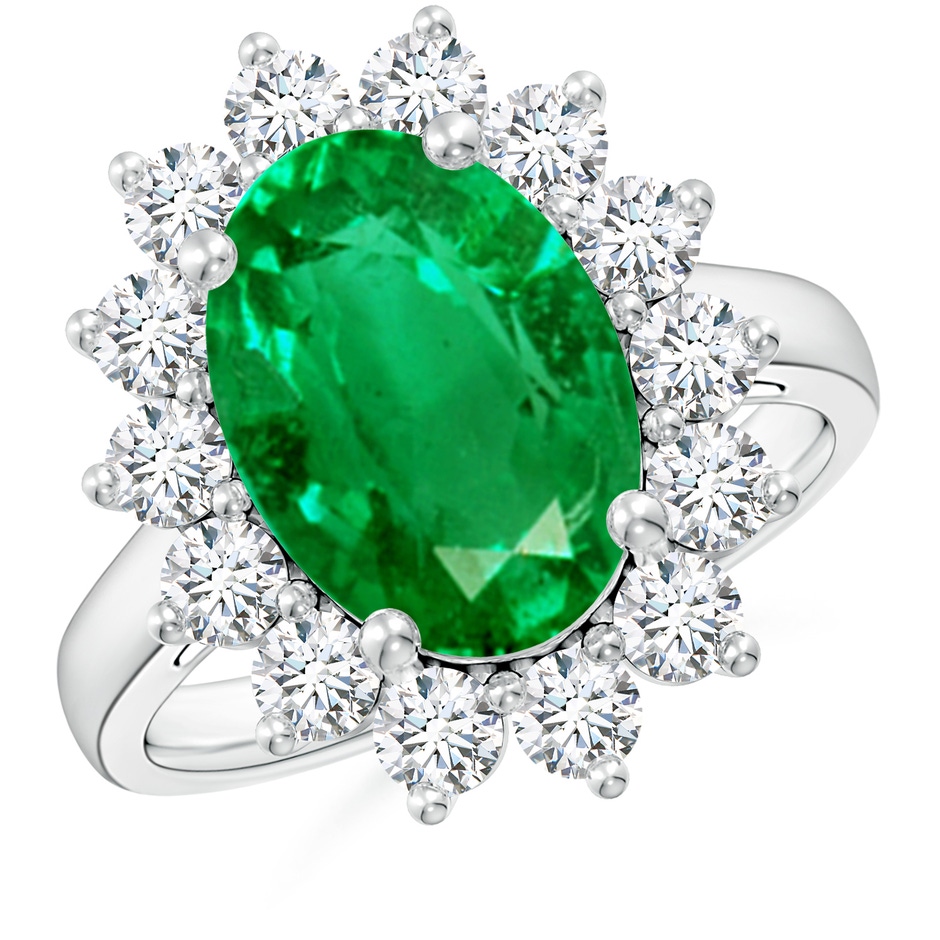 14x10mm AAA Princess Diana Inspired Emerald Ring with Diamond Halo in P950 Platinum 