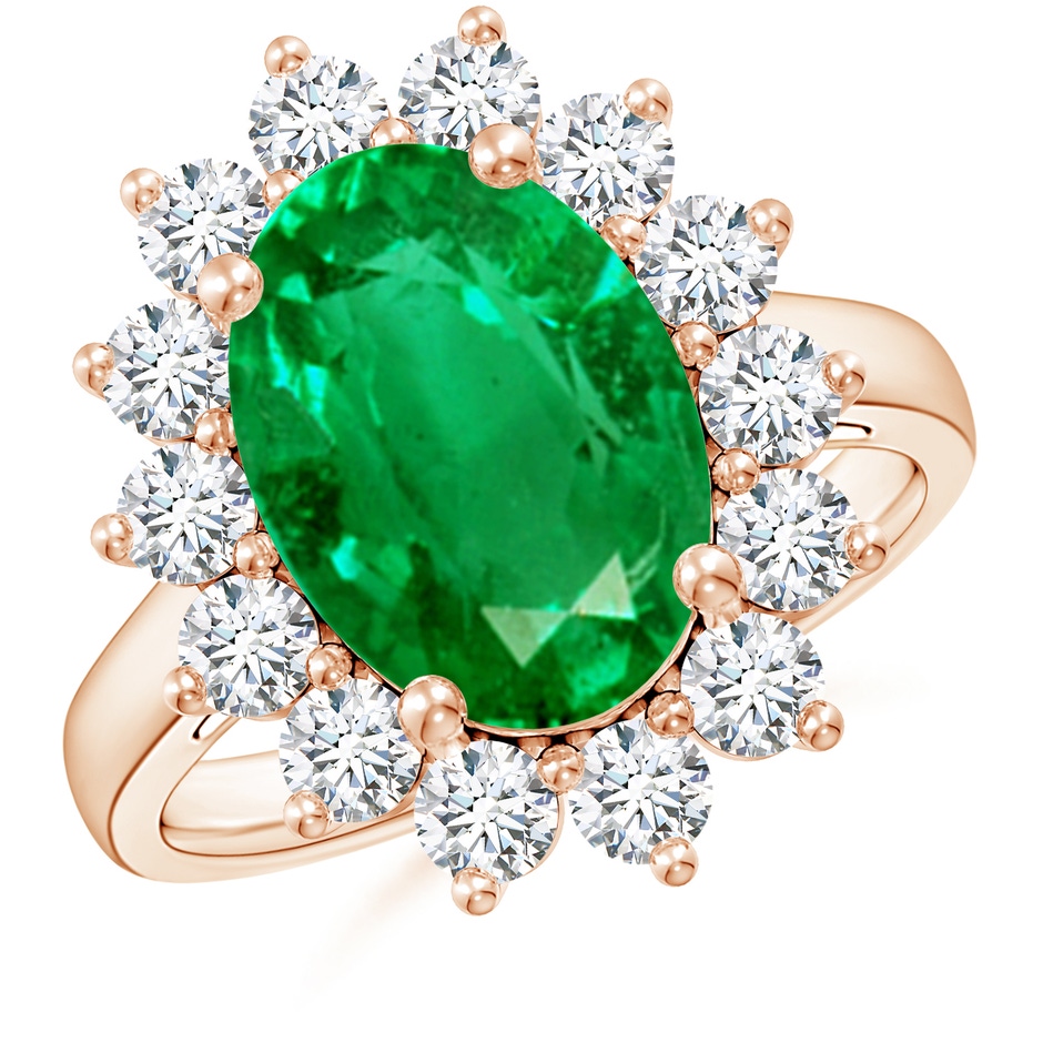 14x10mm AAA Princess Diana Inspired Emerald Ring with Diamond Halo in Rose Gold 