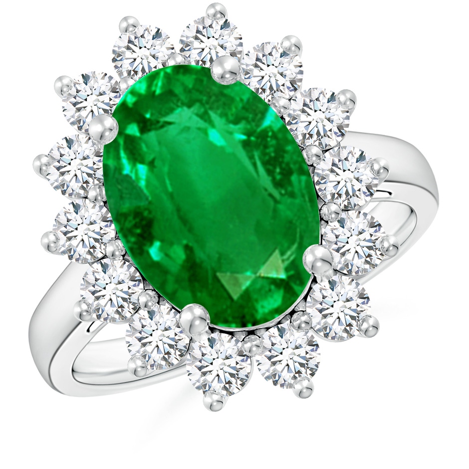 14x10mm AAAA Princess Diana Inspired Emerald Ring with Diamond Halo in P950 Platinum 