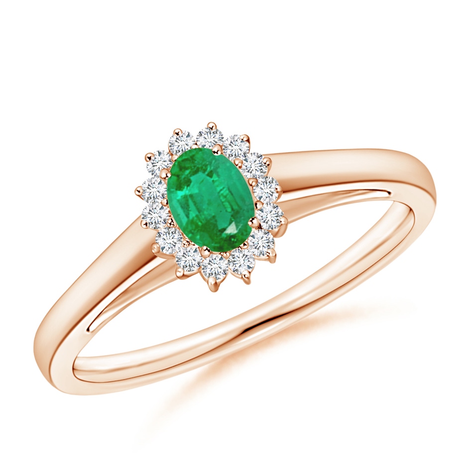 5x3mm AA Princess Diana Inspired Emerald Ring with Diamond Halo in Rose Gold 