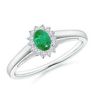 5x3mm AA Princess Diana Inspired Emerald Ring with Diamond Halo in White Gold