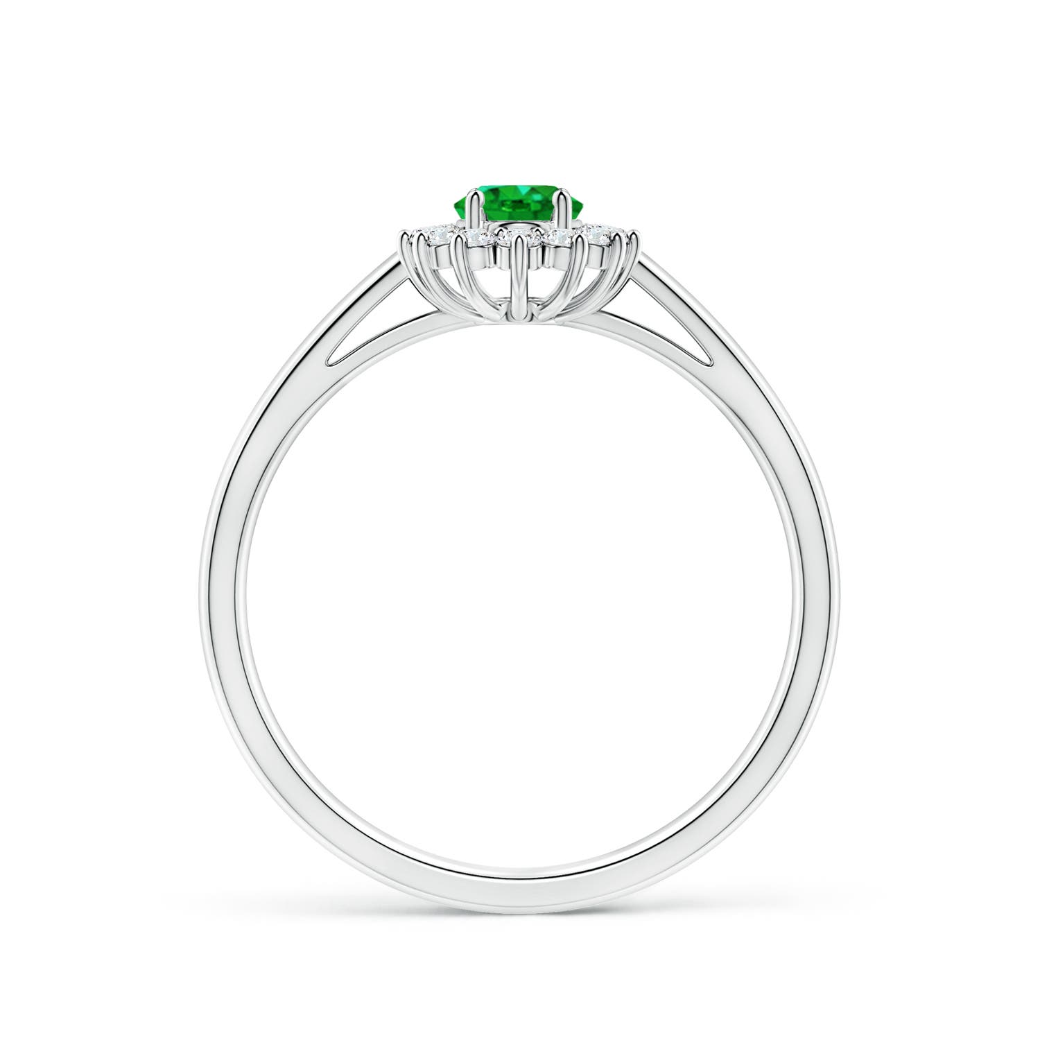 5x3mm AAAA Princess Diana Inspired Emerald Ring with Diamond Halo in P950 Platinum