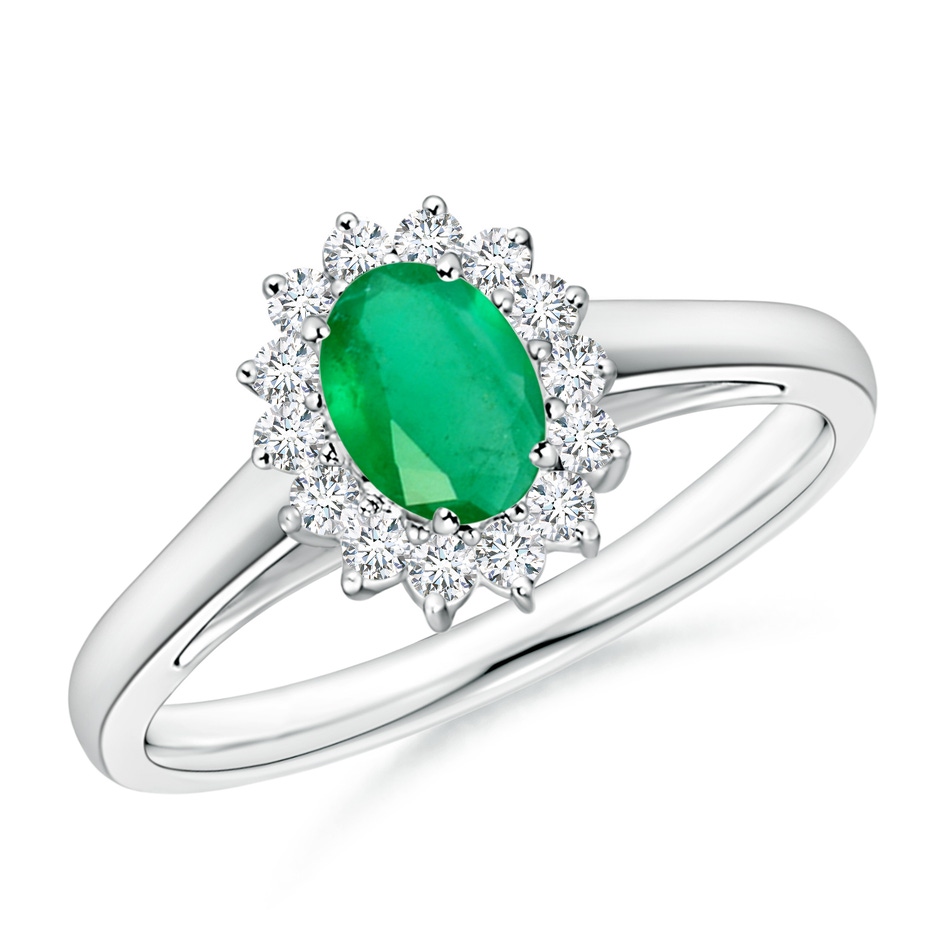 6x4mm A Princess Diana Inspired Emerald Ring with Diamond Halo in P950 Platinum 