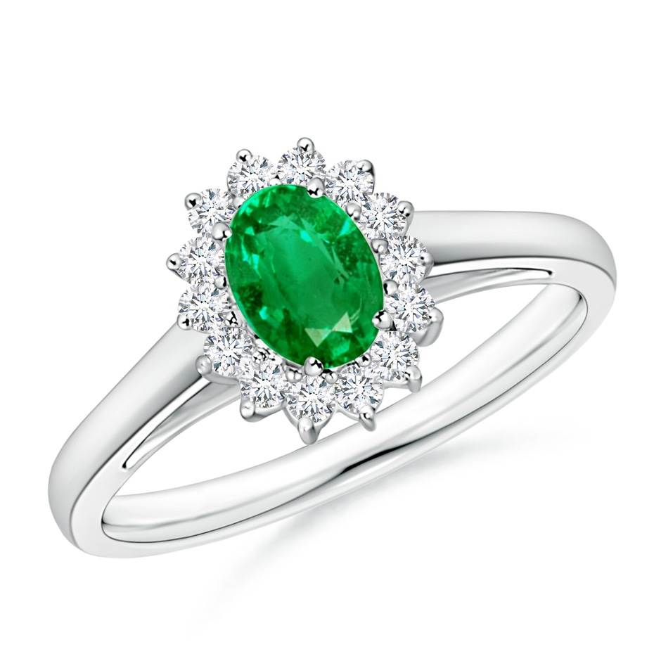 6x4mm AAA Princess Diana Inspired Emerald Ring with Diamond Halo in White Gold 