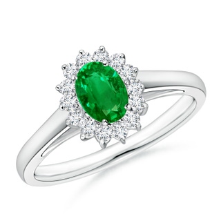 6x4mm AAAA Princess Diana Inspired Emerald Ring with Diamond Halo in P950 Platinum