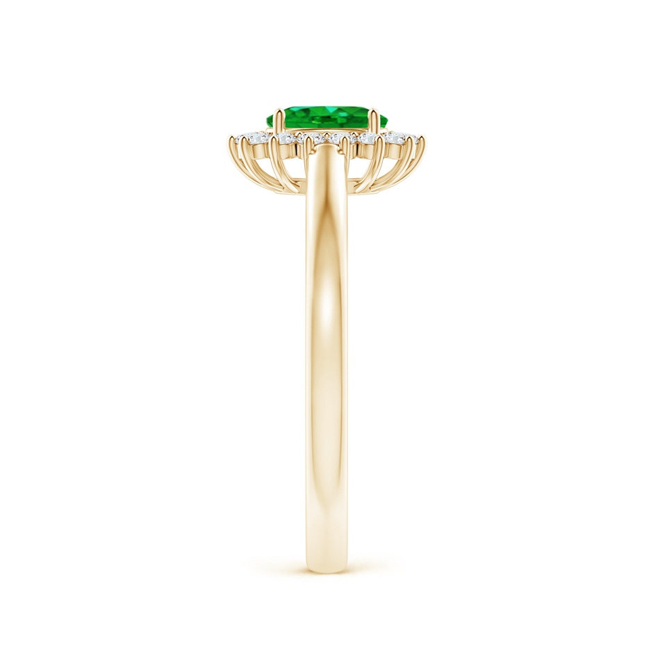 6x4mm AAAA Princess Diana Inspired Emerald Ring with Diamond Halo in Yellow Gold side 299