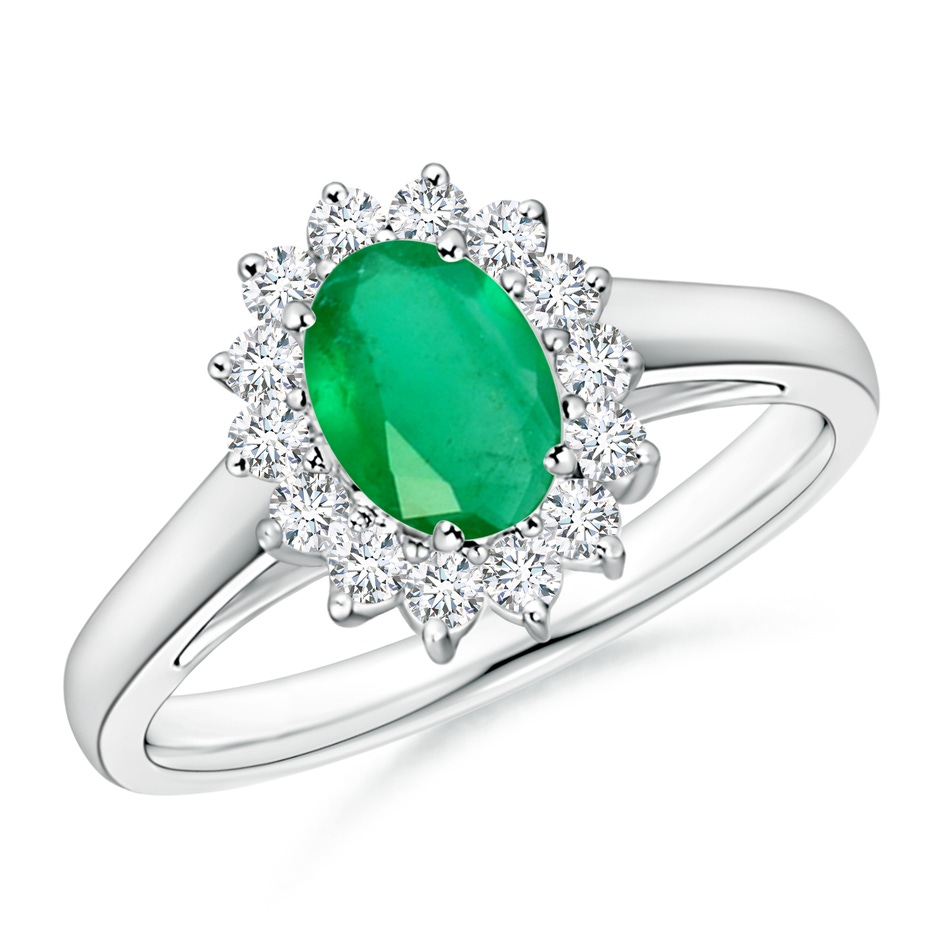 7x5mm A Princess Diana Inspired Emerald Ring with Diamond Halo in P950 Platinum 