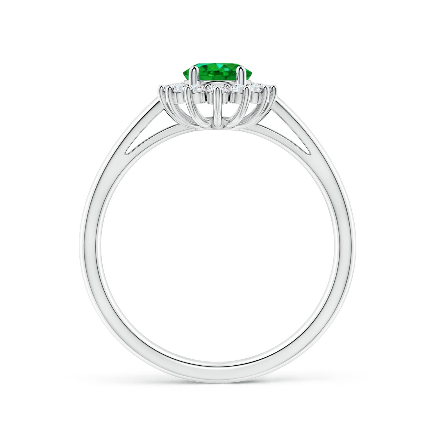 7x5mm AAAA Princess Diana Inspired Emerald Ring with Diamond Halo in P950 Platinum