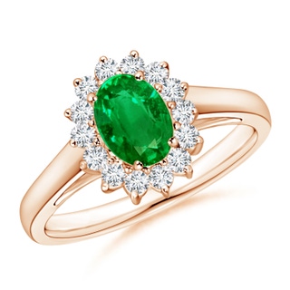7x5mm AAAA Princess Diana Inspired Emerald Ring with Diamond Halo in Rose Gold