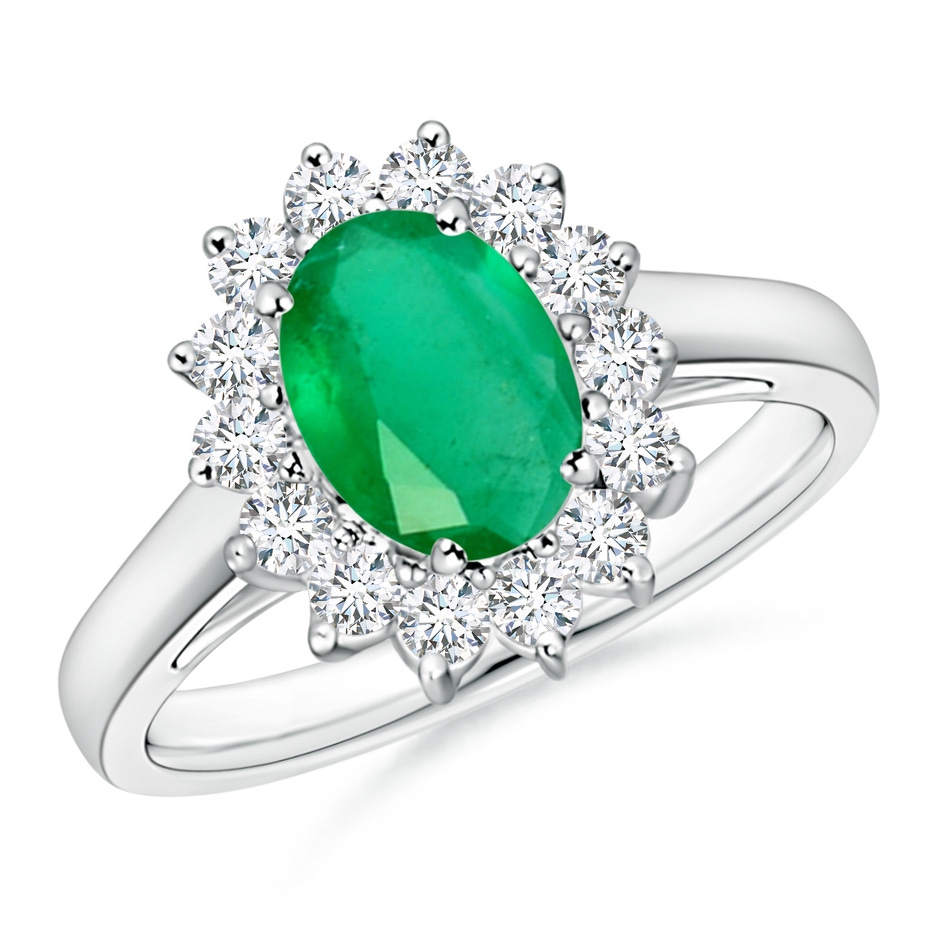 8x6mm A Princess Diana Inspired Emerald Ring with Diamond Halo in P950 Platinum 