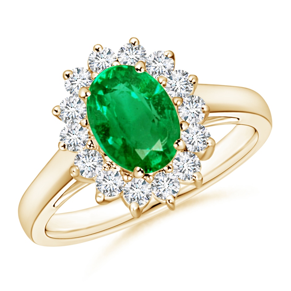 Princess Diana Inspired Emerald Ring with Diamond Halo