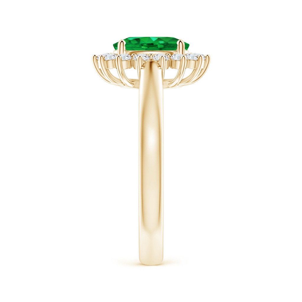 8x6mm AAA Princess Diana Inspired Emerald Ring with Diamond Halo in Yellow Gold Side 299