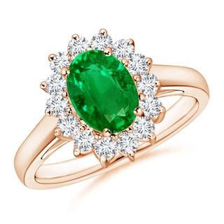 8x6mm AAAA Princess Diana Inspired Emerald Ring with Diamond Halo in Rose Gold