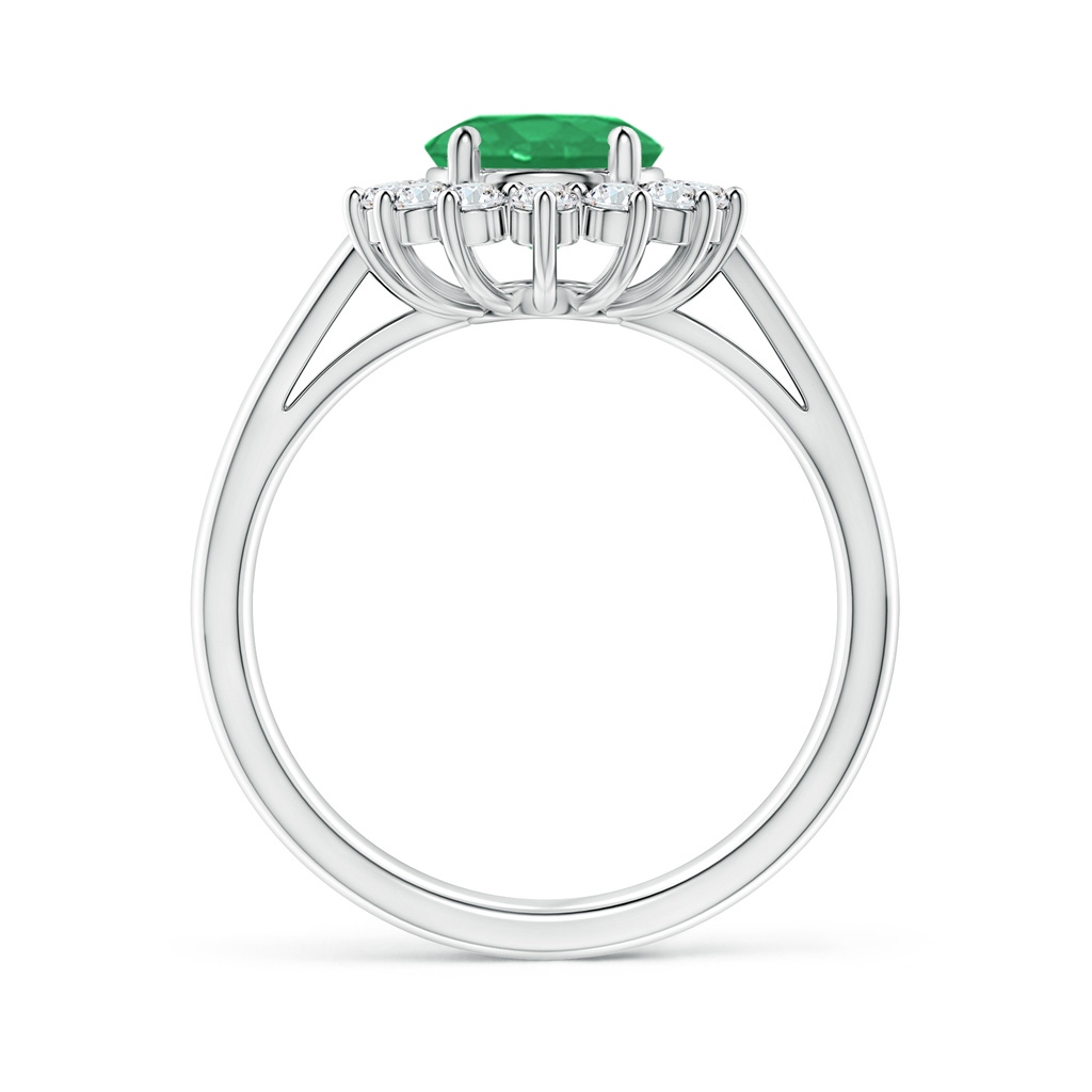 9x7mm A Princess Diana Inspired Emerald Ring with Diamond Halo in White Gold Side 199