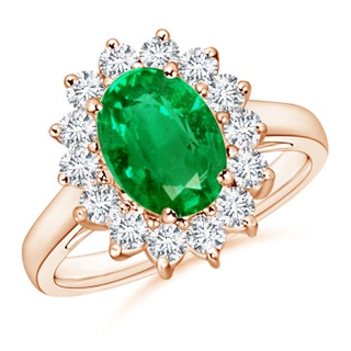9x7mm AAA Princess Diana Inspired Emerald Ring with Diamond Halo in Rose Gold
