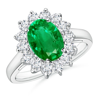 9x7mm AAA Princess Diana Inspired Emerald Ring with Diamond Halo in White Gold