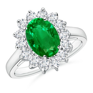 9x7mm AAAA Princess Diana Inspired Emerald Ring with Diamond Halo in P950 Platinum