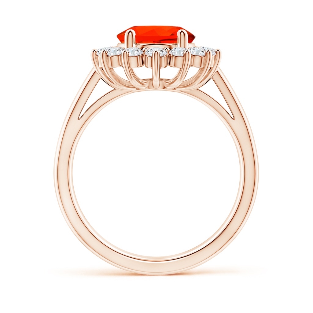 10x8mm AAAA Princess Diana Inspired Fire Opal Ring with Diamond Halo in Rose Gold - side 199