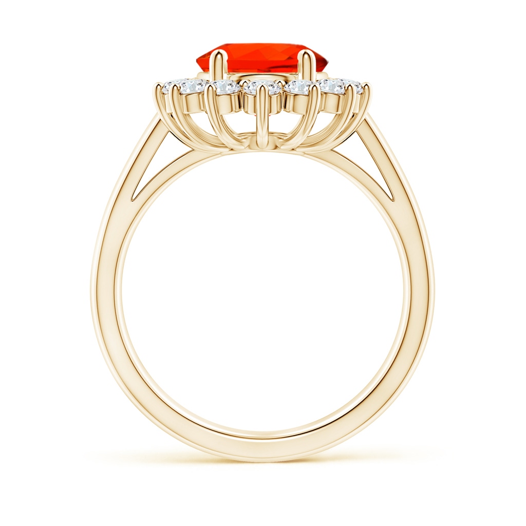 10x8mm AAAA Princess Diana Inspired Fire Opal Ring with Diamond Halo in Yellow Gold - side 199