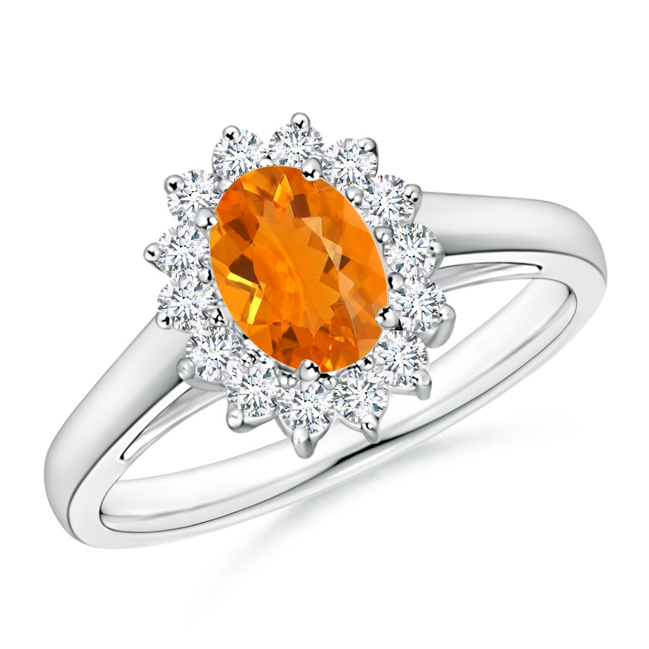 7x5mm AA Princess Diana Inspired Fire Opal Ring with Diamond Halo in S999 Silver 