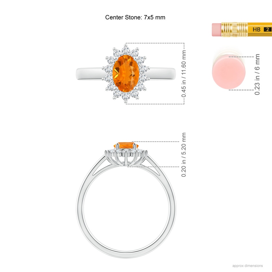 7x5mm AA Princess Diana Inspired Fire Opal Ring with Diamond Halo in S999 Silver ruler