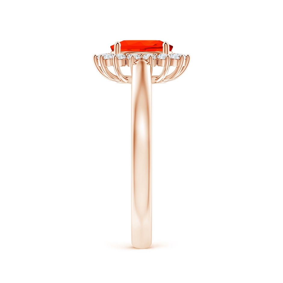 7x5mm AAAA Princess Diana Inspired Fire Opal Ring with Diamond Halo in 18K Rose Gold side 299