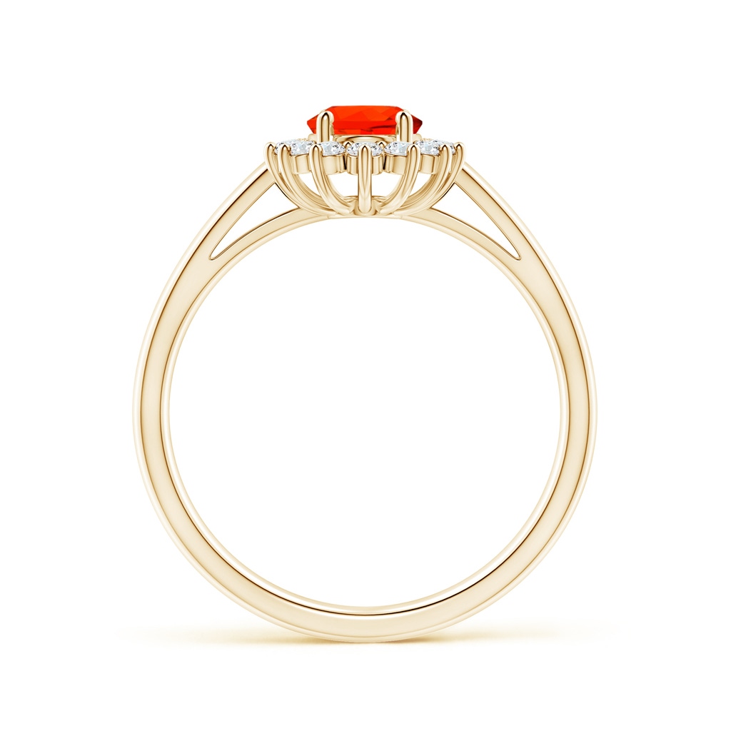 7x5mm AAAA Princess Diana Inspired Fire Opal Ring with Diamond Halo in Yellow Gold - side 199