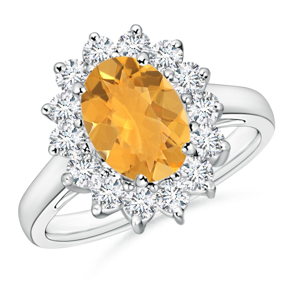 9x7mm A Princess Diana Inspired Fire Opal Ring with Diamond Halo in S999 Silver 