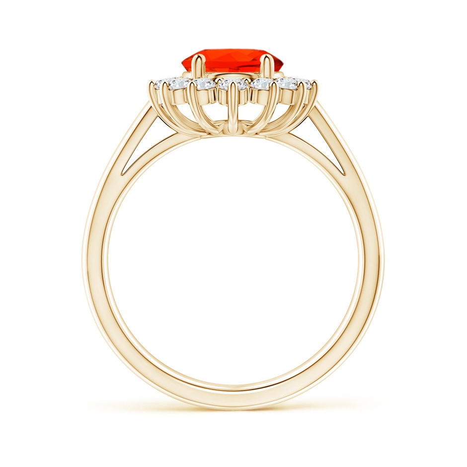 9x7mm AAAA Princess Diana Inspired Fire Opal Ring with Diamond Halo in Yellow Gold side 199
