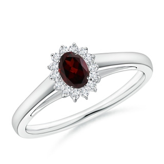 5x3mm A Princess Diana Inspired Garnet Ring with Diamond Halo in P950 Platinum