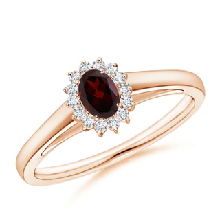 5x3mm A Princess Diana Inspired Garnet Ring with Diamond Halo in Rose Gold